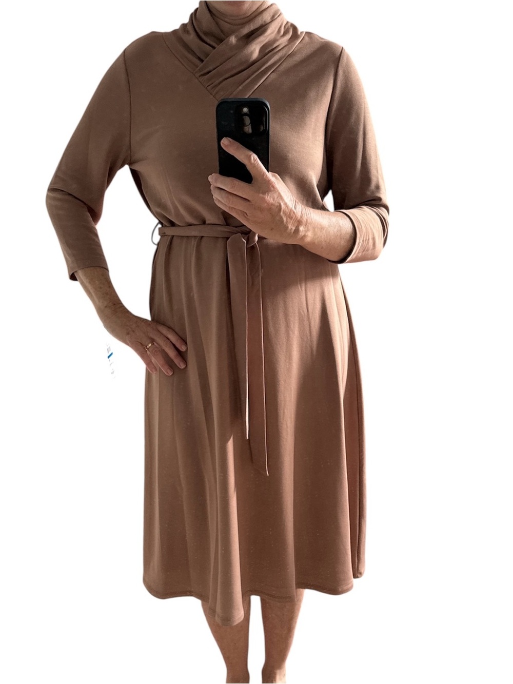 Calvin Klein Long Sleeve Belted Knit Dress in mauve size XL